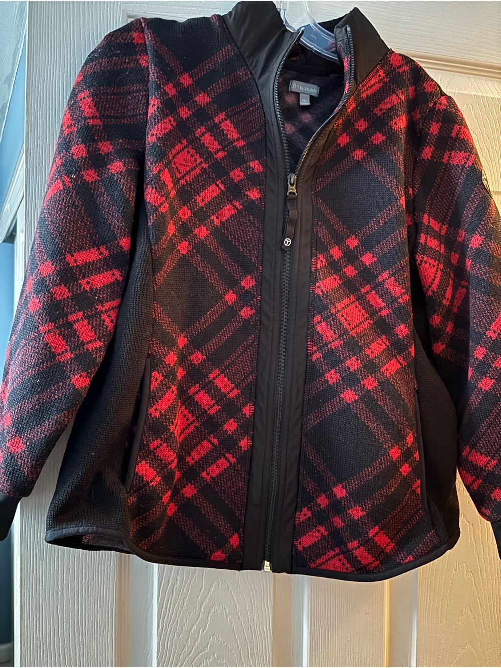 Talbots Red and Black Plaid Teddy Jacket